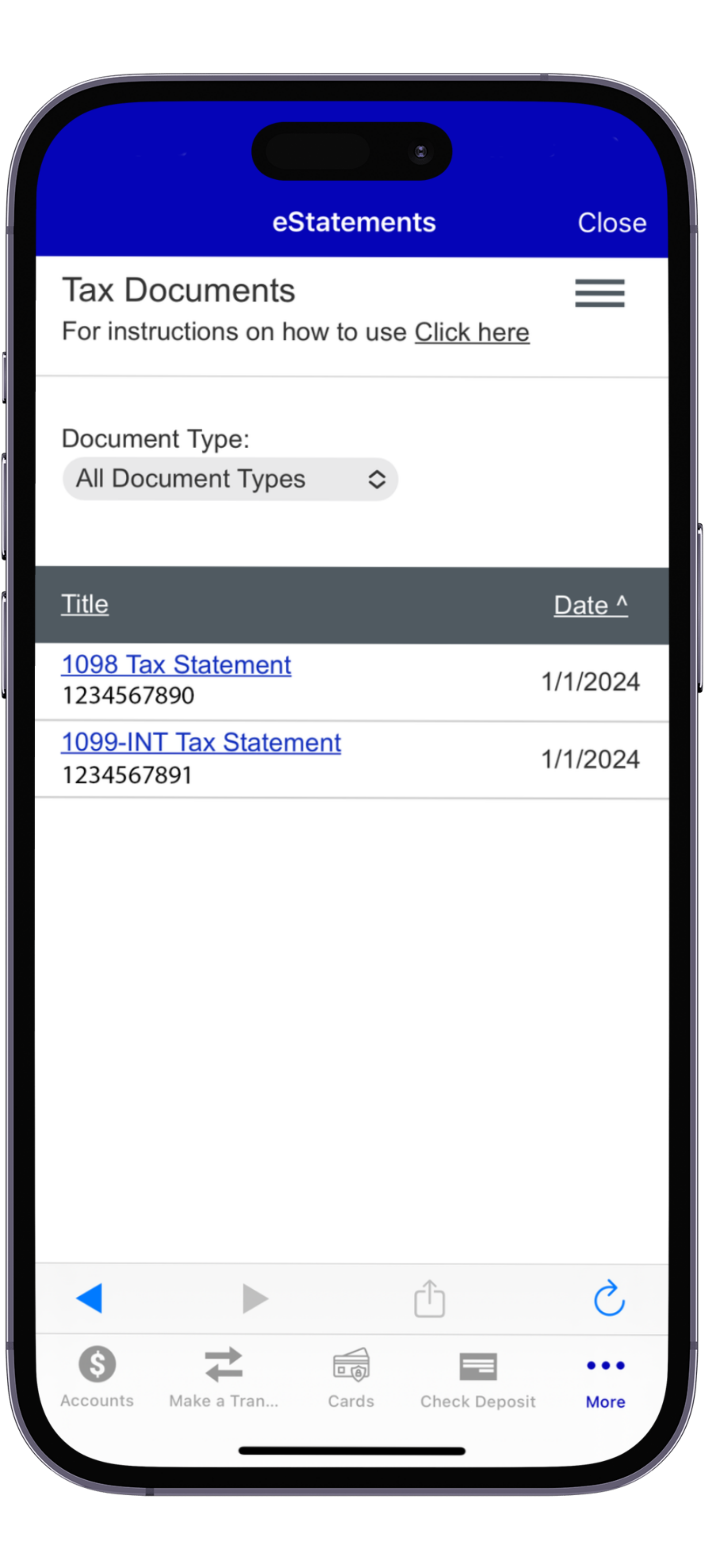 tax page on the Bangor Mobile app